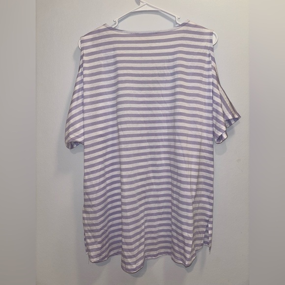 Michael Kors Lavender Striped Short Sleeve Top Cutout Sleeve - Picture 5 of 5